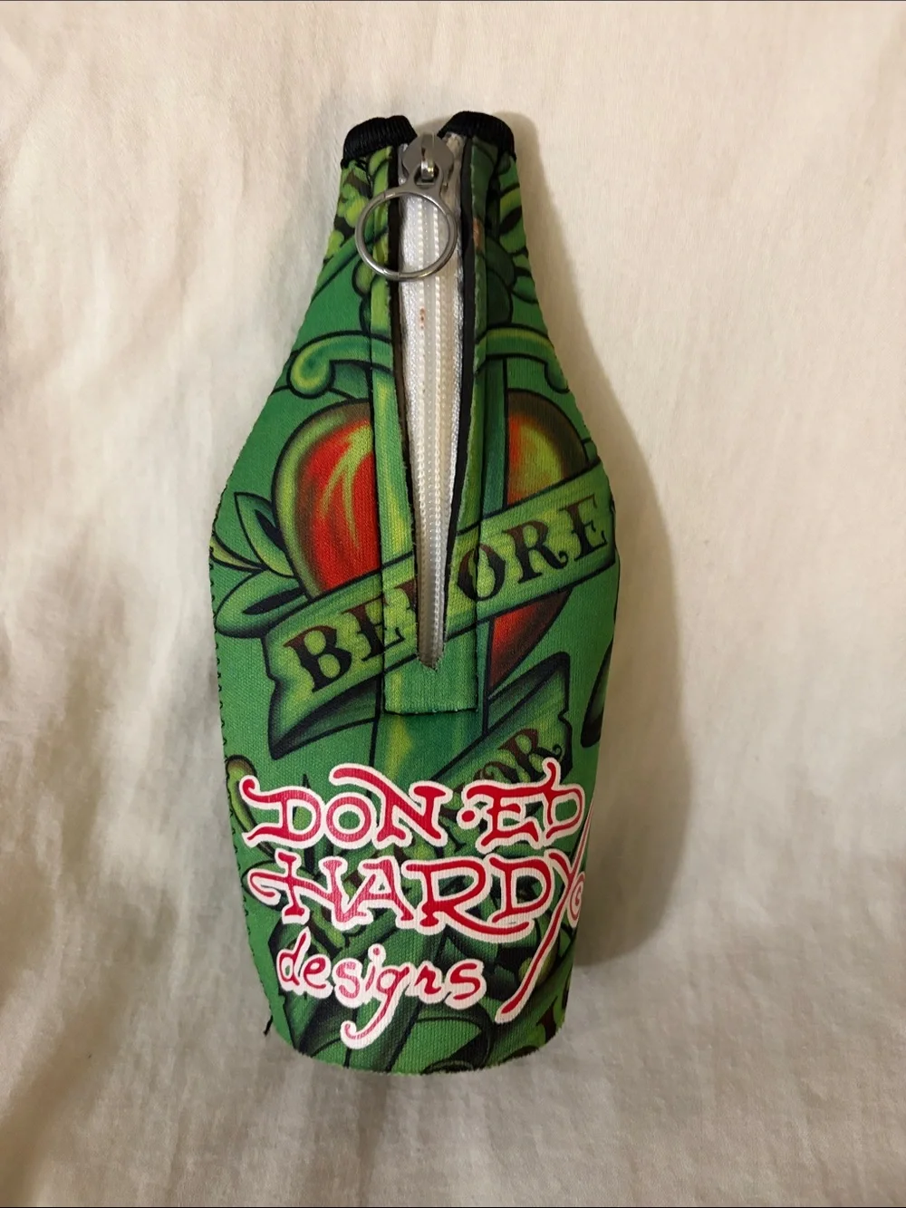 Ed Hardy Green Multicolor Tattoo-Style Neoprene Bottle Cooler